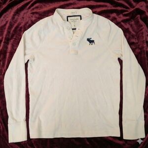 Abercrombie & Fitch Cream Long Sleeve Henley XL Muscle Fit Y2K